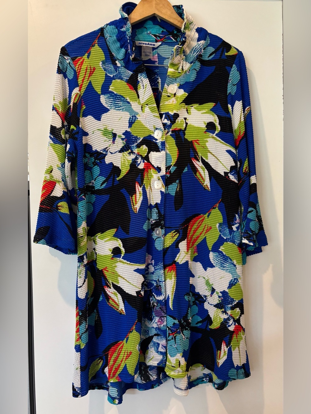 Nygard tropical printed mesh long cardigan size M new without tags!